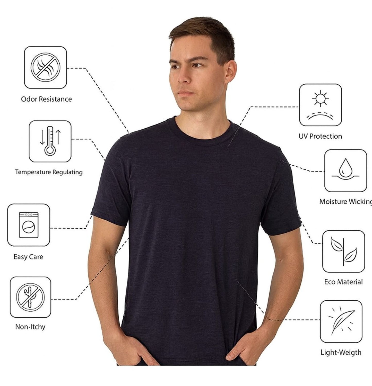 100% Merino Wool T-shirt for Men + GIFT 1 pair of Merino Wool socks